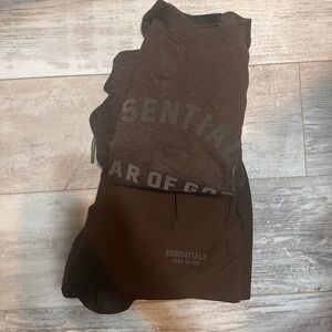 Essentials Fear of God Brown tee and Shorts Set